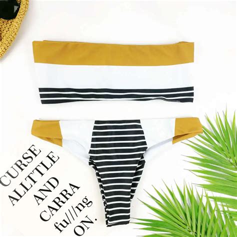 Sexy Brazilian Bikini Women Striped Print Swimwear Bandeau Swimsuit