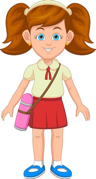 Lindo niña de la escuela caricatura Vector Premium