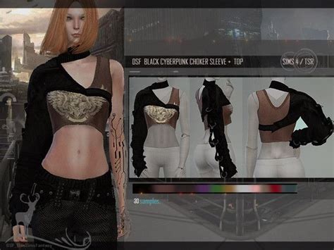 Dansimsfantasy S Dsf Black Cyberpunk Choker Sleeve And Top Sims Sims