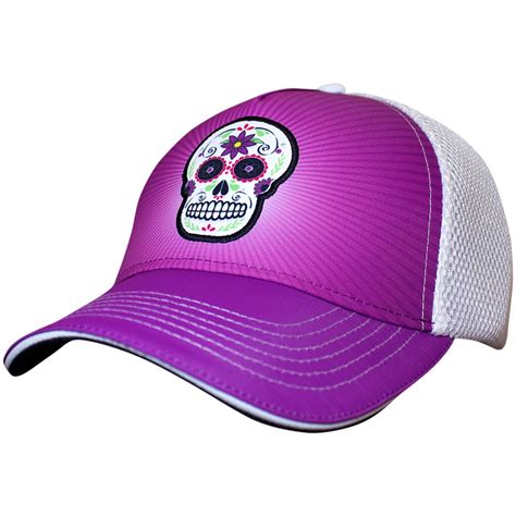 Soft Tech Trucker 5 Panel Purple Sugar Skull Running Hats Trucker