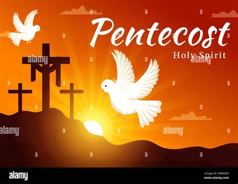 Pentecost Sunday Illustration With Flame And Holy Spirit Dove In Catholics Or Christians