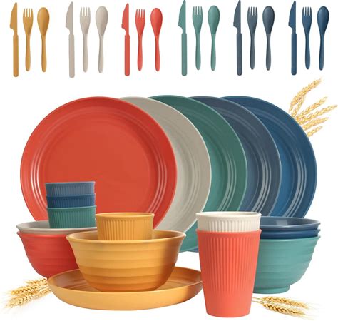 Wheat Straw Dinnerware Sets SGAOFIEE 36 Piece Unbreakable Dinnerware