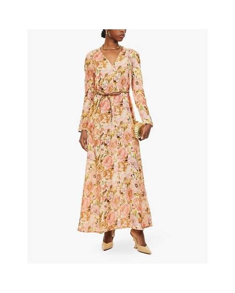 Zimmermann Golden Floral Print Linen Maxi Dress In Metallic Lyst Uk