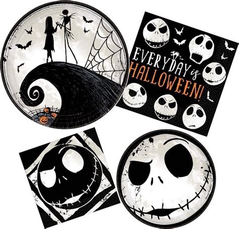 A Set Of Halloween Plates With Jack Skellingy Faces And The Words Every