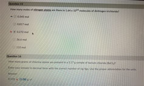 Solved Question 15 How Many Moles Of Nitrogen Atoms Are