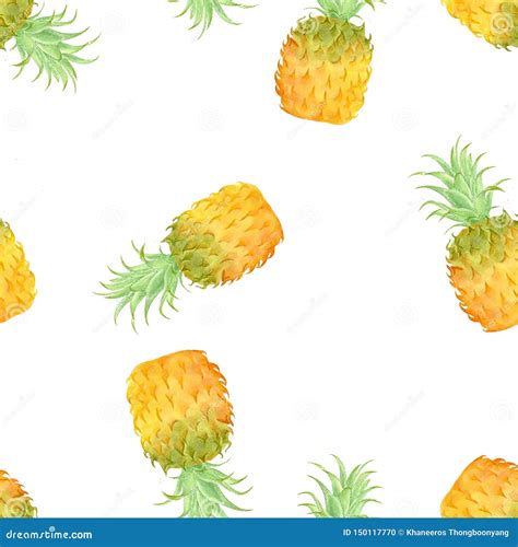 Pineapples Seamless Pattern Hand Painted Watercolor Stock Illustration