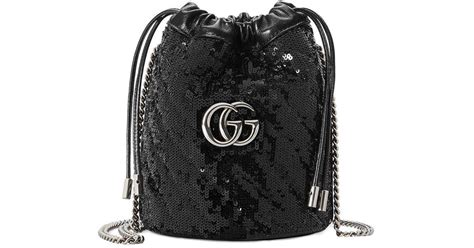 Gucci Gg Marmont Mini Sequin Bucket Bag In Black Lyst