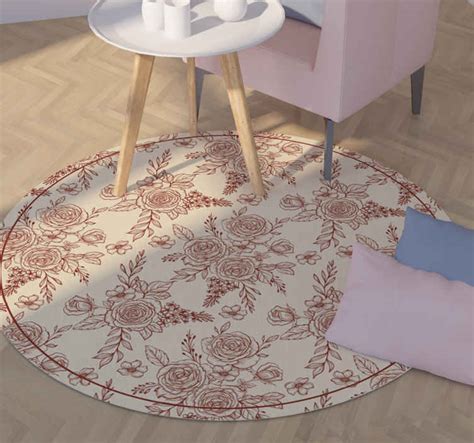 Tapis Vinyle Rond Vintage Motif Floral Style Toile De Jouy Tenstickers