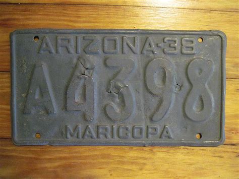 An Arizona 1938 Maricopa County License Plate Dmv Clear Old West