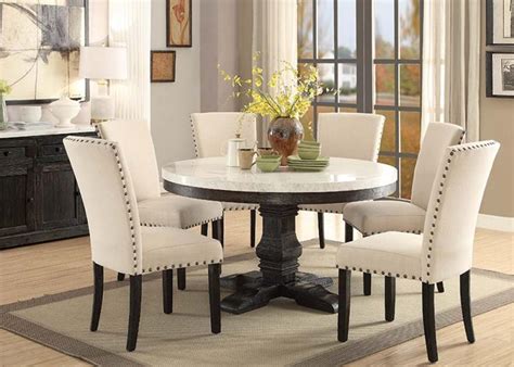 54" Nolan Round Marble Top Dining Room Set - Seating for Six