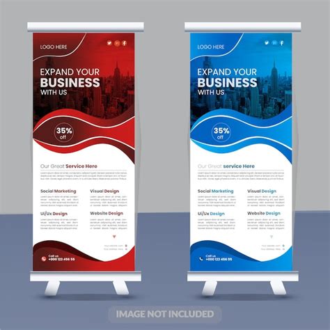 Negocio moderno roll up banner plantilla de diseño Vector Premium