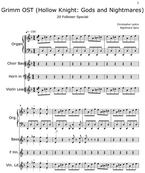 Grimm OST Hollow Knight Gods And Nightmares Sheet Music For Organ