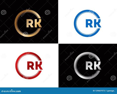 Rk Square Shape Letter Logo Design In Silver Gold Color Stock Vector