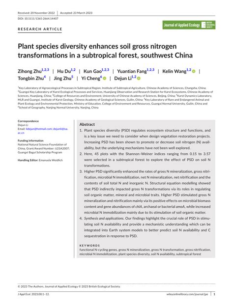 PDF Plant Species Diversity Enhances Soil Gross Nitrogen