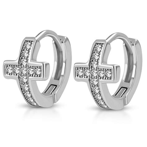 My Daily Styles 925 Sterling Silver Cz Cross Religious Hoop Huggie Womens Earrings Walmart