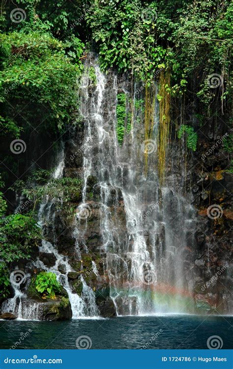 Tropical Waterfall Detail With Rainbow Stock Photo Image Of Scenery