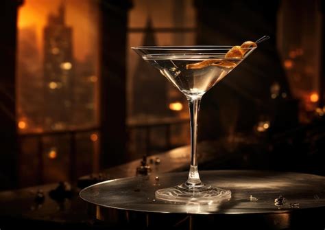 Premium AI Image | A Vesper Martini cocktail served in a vintage glass with a backdrop of a ...