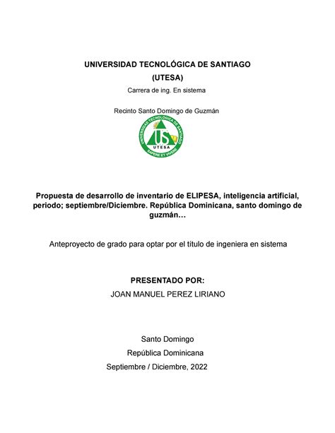 Anteproyecto Autoguardado Universidad Tecnol Gica De Santiago