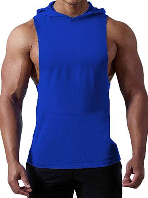 Lelinta Mens Workout Hooded Tank Tops Sleeveless Gym Hoodies With