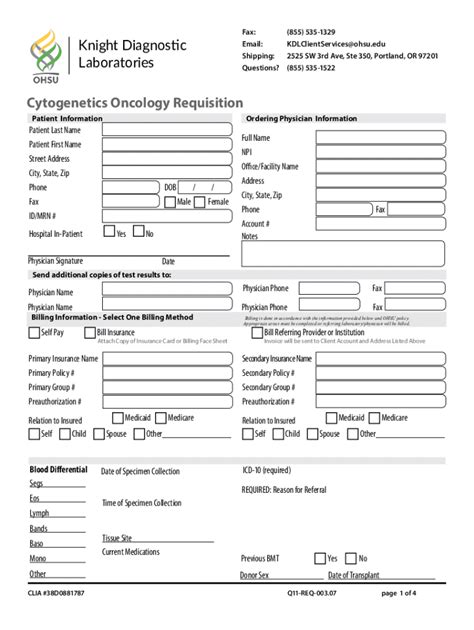 Fillable Online Knight Diagnostic Laboratories Cytogenetics Oncology