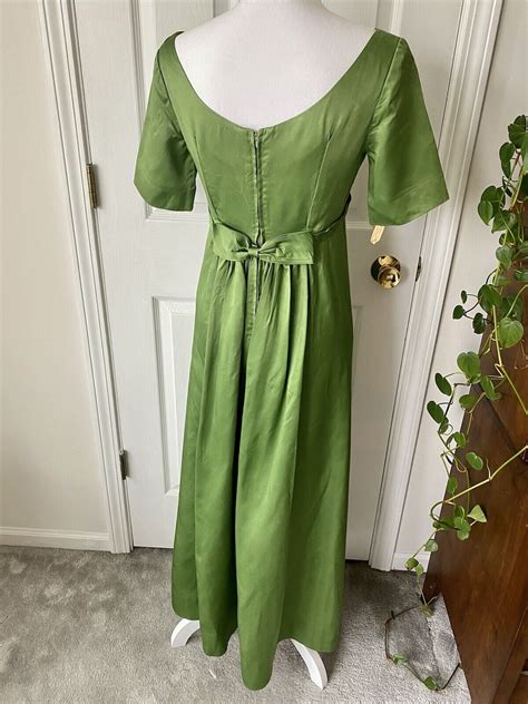 Vintage Lorrie Deb S Green Edwardian Maxi Dress W Gem