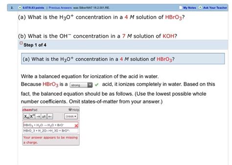 Solved What Is The H 3O Concentration In A 4 M Solution Of Chegg