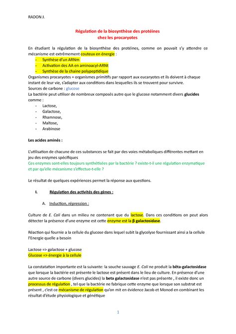 R Gulation De La Biosynth Se Des Prot Ines R Gulation De La