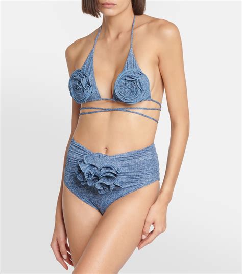 Floral Appliqu Triangle Bikini Top In Blue Magda Butrym Mytheresa