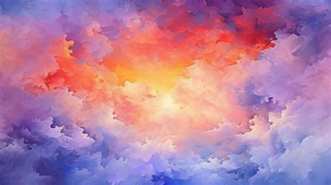 Premium AI Image | A painting of clouds with a blue sky and orange and purple colors.