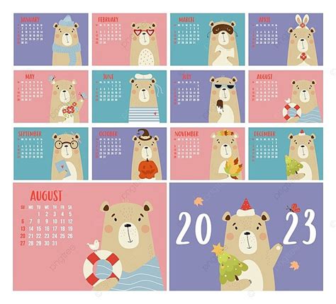 Calendario De Dise O Mensual Anual Para Con Lindo Oso Descarga