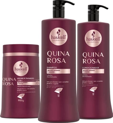 Kit Shampoo Condicionador e Máscara Quina Rosa Brilho Intenso e Maciez