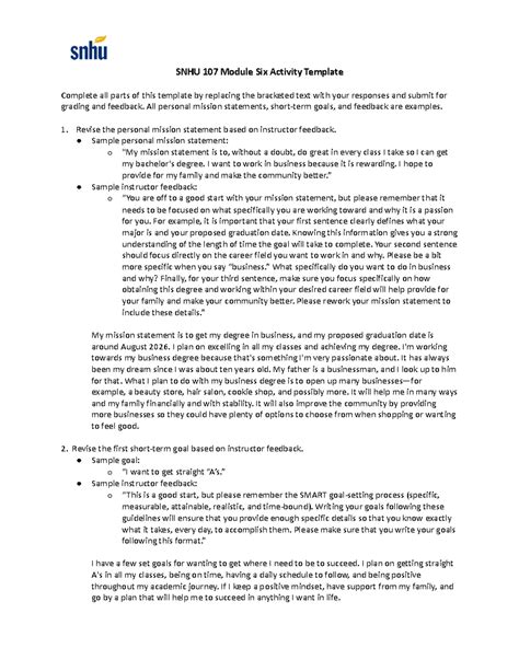 SNHU 107 Module Six Activity Template Docx SNHU 107 Module Six