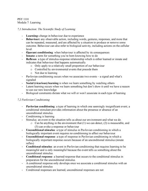 PSY 1101 Module 7 Notes PSY 1101 Module 7 Learning 7 1 Introduction