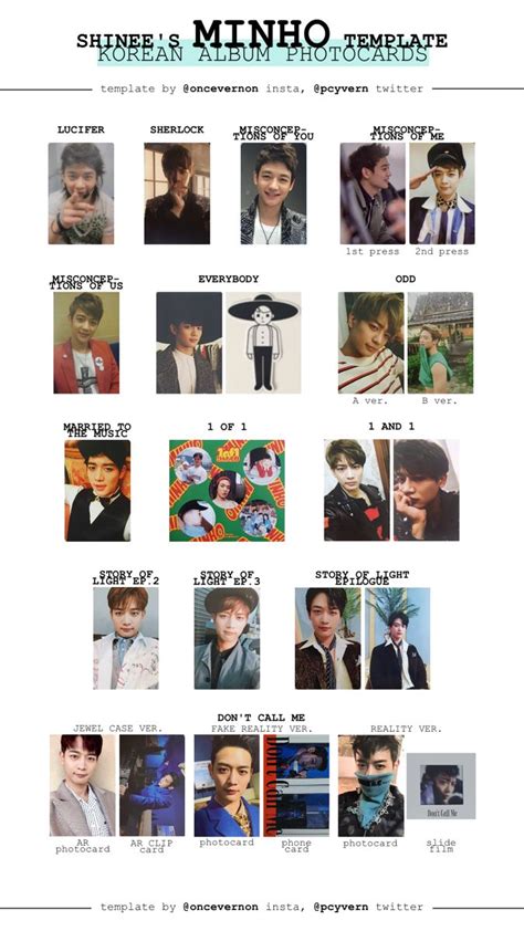 SHINee Minho Photocard List Shinee Shinee Minho Photocard