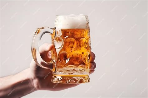 Premium Ai Image Hand Holding A Glass Of Beer On A White Background