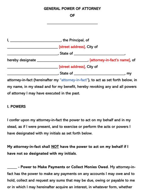 Free General Power Of Attorney Forms Word PDF