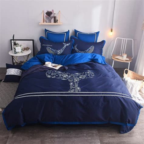 Mesmerizing Royal Blue Egyptian Cotton Embroidery Bedding Set