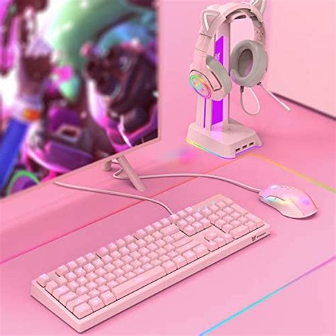 ONIKUMA Pink Wired Gaming Keyboard And Mouse Combo 3 Color LED Backlit