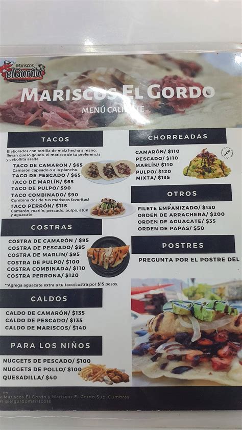 Carta Del Restaurante Mariscos El Gordo Suc Cumbres Monterrey