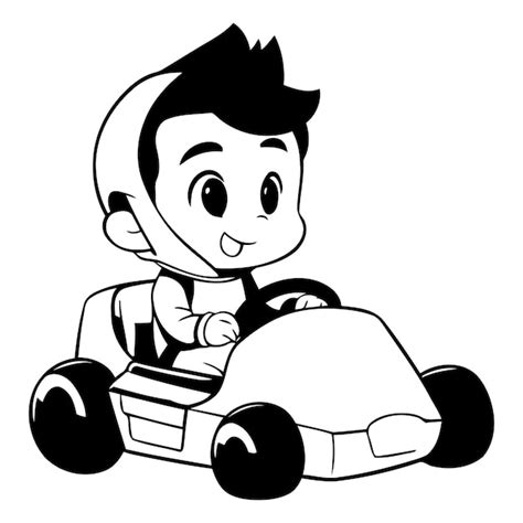 Premium Vector Cute Boy Driving A Race Car In Cartoon Style