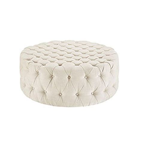 Clifton Ottoman Description Natural Linen Round Tufted Ottoman