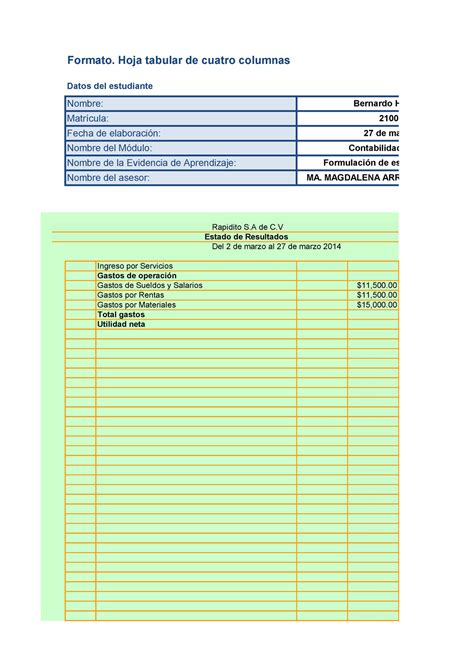 Block Tabular Columnas Con Concepto Papeleria