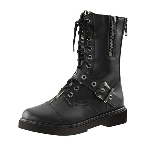 Demonia - Mens Combat Boots Black Vegan Leather Shoes Lace Up Buckle ...