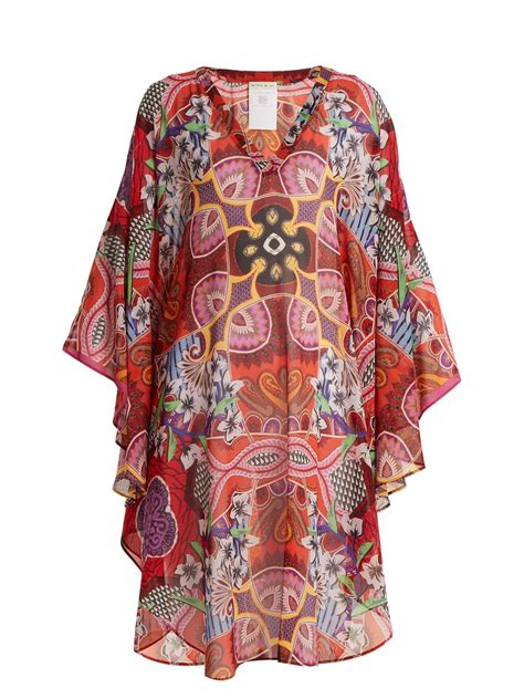 Click Here To Buy Etro V Neck Floral Print Silk Chiffon Kaftan At