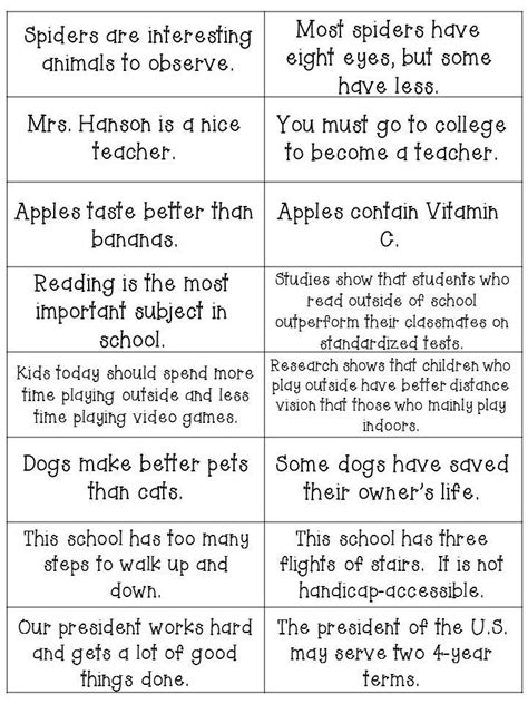 Fact And Opinion Cards These Can Be Used As A Sorting Activity Or As A