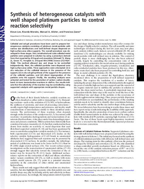 Pdf Synthesis Of Heterogeneous Catalysts With Well Shaped Platinum