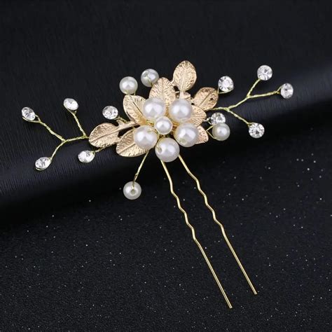 Buy Gold Wedding Hair Pins Pearl Crystal Flower Bridal