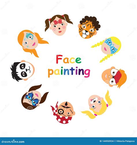 Face Painting For Kids Collection Set Of Icons In Cartoon Flat Style