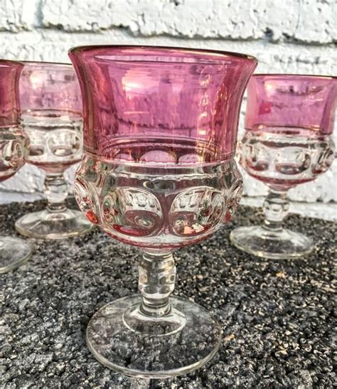 Set 8 Pink Goblets Stemmed Glasses Kings Crown Thumbprint Etsy Goblet Kings Crown Mason