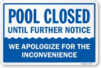 Pool Closed Until Further Notice Sign Sku S